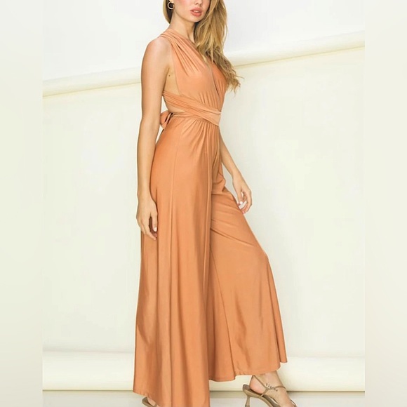 Parisian Works Pants - NWT Parisian multi-way tie peach Jumpsuit OS fits M-XL